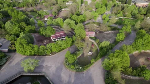 Aerial drone view of Sofia zoo animal enclosures Stock Footage 195981766
