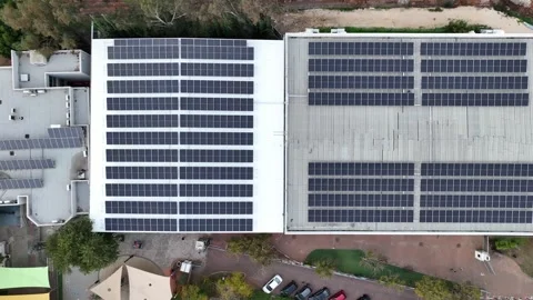 Aerial drone view of solar panel rooftops Stock Footage 297285949