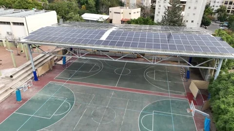 Aerial drone view of solar panel rooftops Stock Footage 297287976
