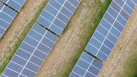 Aerial Drone View of Solar Panel Array in Rural Field Stock Footage 331217291