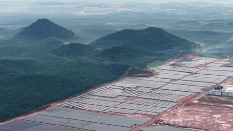 Aerial Drone View of Solar Panel Farm Construction Stock Footage 333194841