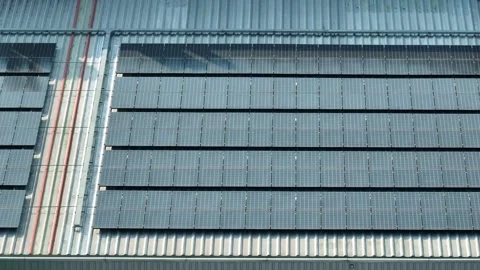 Aerial drone view of solar panel rooftop on a shopping mall. Stock-Footage 334790892