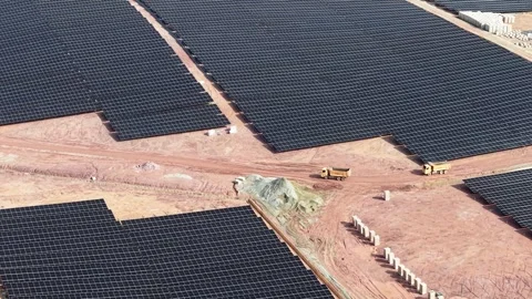 Aerial Drone View of Solar Panel Farm Construction Progress Stock Footage 337982191
