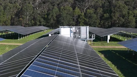 Aerial Drone View of Solar Panel Array in The Basin, Melbourne Renewable Energy Video stock 342036708