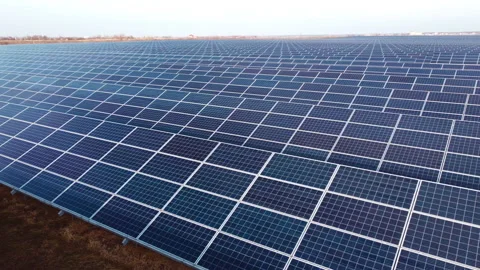 Aerial drone view solar panels on sunny day close-up. Photovoltaic solar panel Stock-Footage 169544809