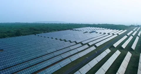 Aerial Drone View of Solar Power Plant and Renewable Energy in Gujarat, Indi Stock Footage 341384208
