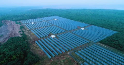 Aerial Drone View of Solar Power Plant and Renewable Energy in Gujarat, Indi Stock Footage 341384278