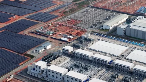 Aerial Drone View of Solar Powered Data Center Complex Stock Footage 333278432