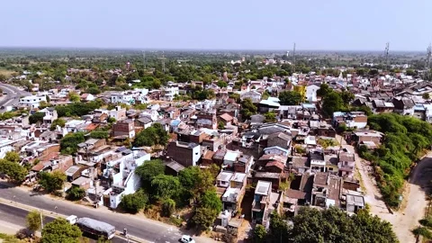 Aerial Drone View of Solar-Powered Residential Village in Gujarat, India 01 Stock Footage 340148523