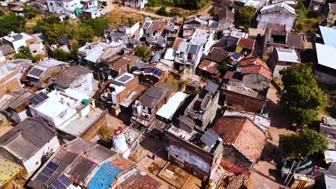 Aerial Drone View of Solar-Powered Residential Village in Gujarat, India 02 Stock Footage 340148525