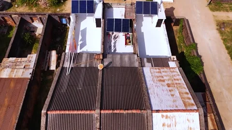 Aerial Drone View of Solar-Powered Residential Village in Gujarat, India 10 Stock Footage 340148649