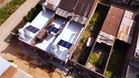 Aerial Drone View of Solar-Powered Residential Village in Gujarat, India 11 Stock Footage 340148670