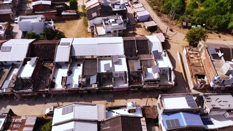 Aerial Drone View of Solar-Powered Residential Village in Gujarat, India 08 Stock Footage 340148735