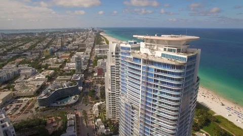 Aerial drone view of south pointe buildings and coastline in Miami Beach Stock-Footage 100855996