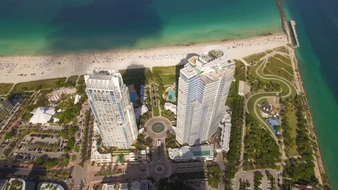 Aerial drone view of south pointe buildings and coastline in Miami Beach Stock-Footage 100856085