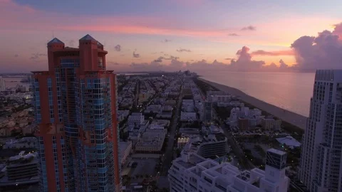 Aerial drone view of south pointe buildings and coastline in Miami Beach Stock-Footage 100856173