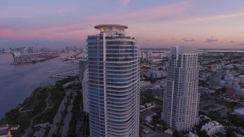 Aerial drone view of south pointe buildings and coastline in Miami Beach Stock-Footage 100856248