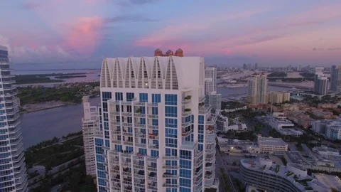 Aerial drone view of south pointe buildings and coastline in Miami Beach Stock-Footage 100856272
