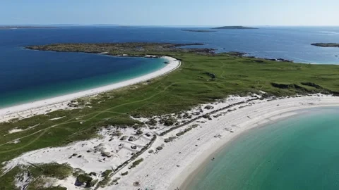 Aerial drone view of the spectacular beaches of Dog’s Bay, Ireland. Stock Footage 343938575