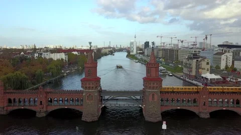 Aerial drone view on the Spree river in Berlin, Germany. Stock Footage 152164599