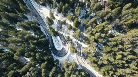 Aerial drone view of the spring Carpathians, Romania. Valley with road and Stock Footage 177576030