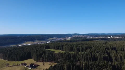 Aerial drone view of spring forest and fields in sunny countryside Germany Stock Footage 330268349