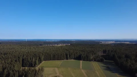 Aerial drone view of spring forest and fields in sunny countryside Germany Stock Footage 330268372