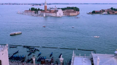 Aerial Drone View From St Mark's Venice To San Giorgio Maggiore Stock Footage 145246174