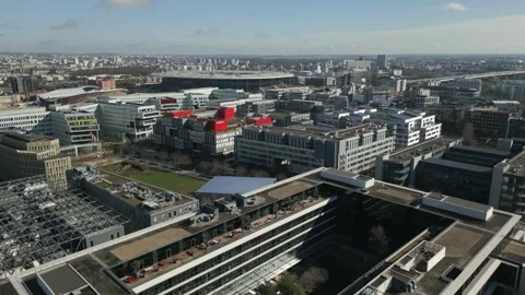 Aerial drone view of Stade de France national football stadium in Paris Stock Footage 247167477