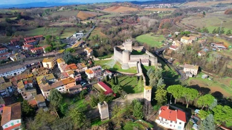 Aerial drone view Staggia Orbit Castle Siena 4K Italy Tuscany  Stock Footage 188464288