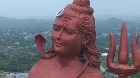 Aerial Drone View of Statue of Belief,  the world’s tallest Shiva statue Stock Footage 344639429
