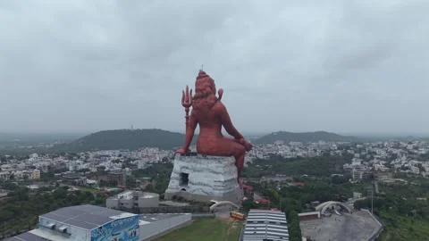 Aerial Drone View of Statue of Belief,  the world’s tallest Shiva statue Stock Footage 344639573
