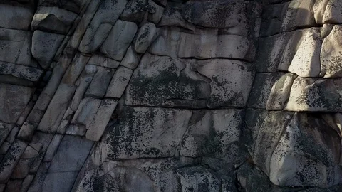 Aerial; drone view of steep stone cliff; high mountaine range, Ural Stock Footage 108649728