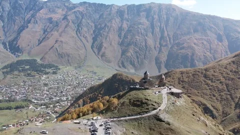 Aerial Drone View of Stepantsminda (Kazbegi) Stock Footage 301718401