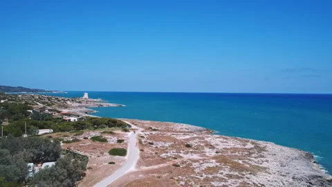 Aerial drone view of a stretch of Gargano coastline near Vieste, Foggia. Ital Video stock 201025341