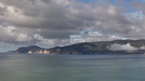 Aerial drone view of the stunning views of Arrabida mountains Stock Footage 319497748
