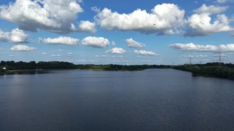 Aerial Drone View of Summer Lake and Green Shoreline in Bremen, Germany Stock Footage 341364573