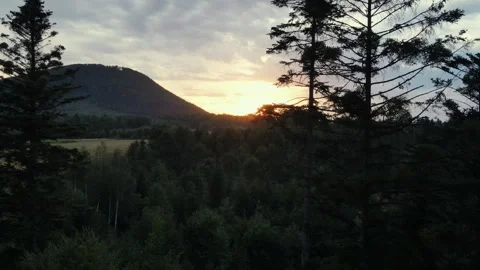 Aerial drone view of summer mountains peak and forest during cinematic sunset Stock Footage 249191835