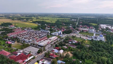 Aerial drone view of Sungai Udang town and mosque Video stock 332730153