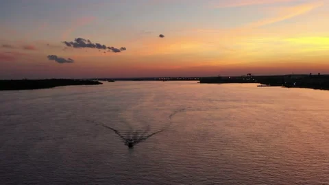 Aerial Drone View of Sunset on the Delaware River Stock Footage 137992653