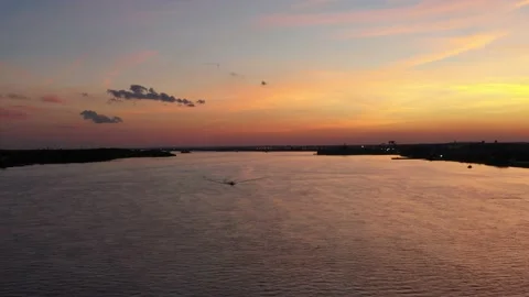 Aerial Drone View of Sunset on the Delaware River Stock Footage 137992654
