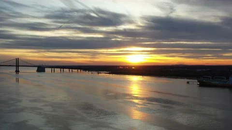 Aerial Drone View of Sunset on the Delaware River Stock Footage 137992660