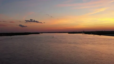Aerial Drone View of Sunset on the Delaware River Stock Footage 137992665