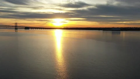 Aerial Drone View of Sunset on the Delaware River Stock Footage 137992682