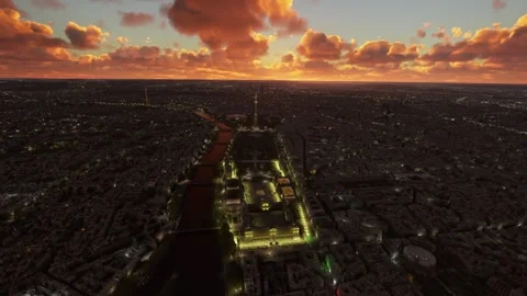 Aerial drone view at sunset of Louvre Museum Pyramid in Paris. France Stock Footage 268418257