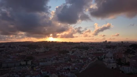 Aerial Drone View At Sunset Of Miradouro da Graça Lisbon, Portugal Stock Footage 338351859