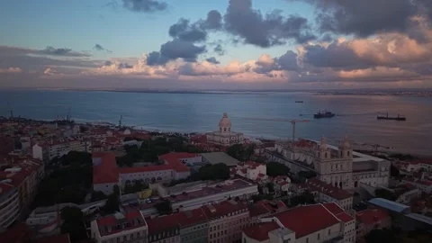 Aerial Drone View At Sunset Of Miradouro da Graça / Senhora do Monte Stock Footage 338351908