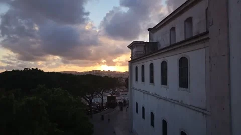 Aerial Drone View At Sunset Of Miradouro da Graça / Senhora do Monte Stock Footage 338351997