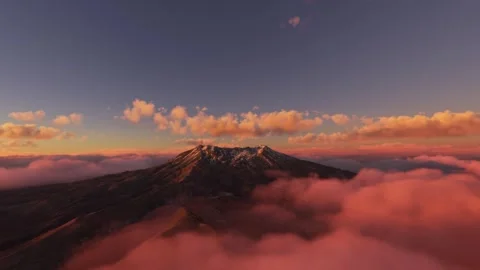 Aerial drone view at sunset of Mount Ruapehu on the North Island in New Zealand Stock Footage 250442888