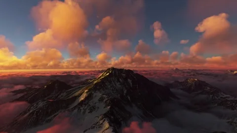Aerial drone view at sunset of Mount Aconcagua in Mendoza Province. Argentina Stock Footage 278348258
